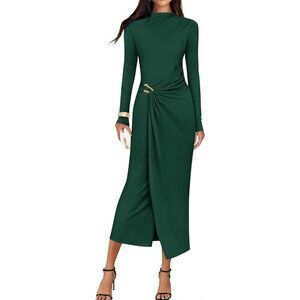 Zesica Women's Green Long Sleeve Mock Neck Long Midi Bodycon Cocktail Dress